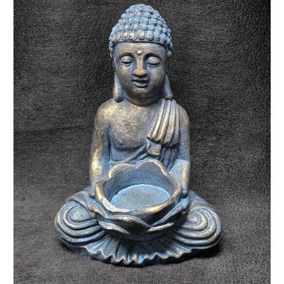 Buddha Figurine Ceramic Blue Statue Tealight Candle Holder 6" Boho Shabby Indie - Picture 1 of 9